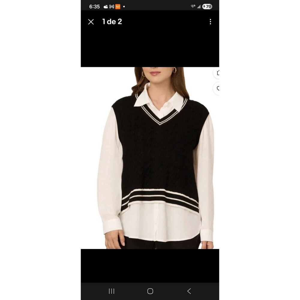 Adrianna Papell Women's White Black Sweater Shirt Long Sleeve Size XXL NWT C5